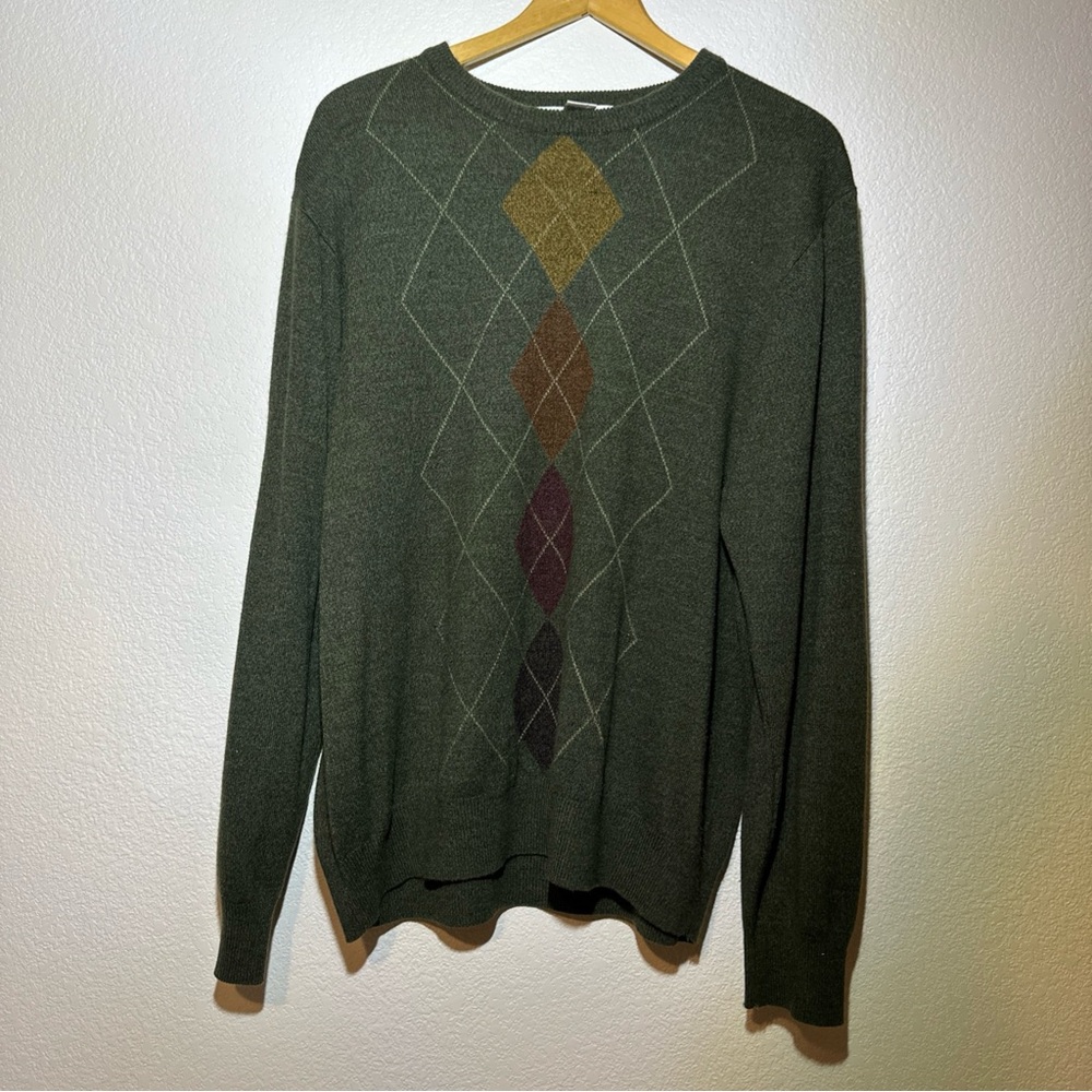Geoffrey Beene Sweater Mens Size XL Green‎  Argyle Pattern Knit